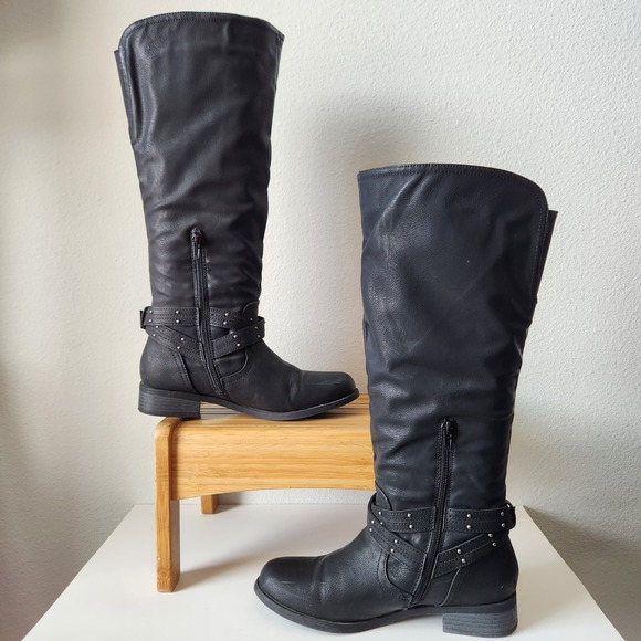 XOXO Womens Myles‎ Tall Biker Riding Boots Knee High Black Size 8M Block Heel - Picture 7 of 14